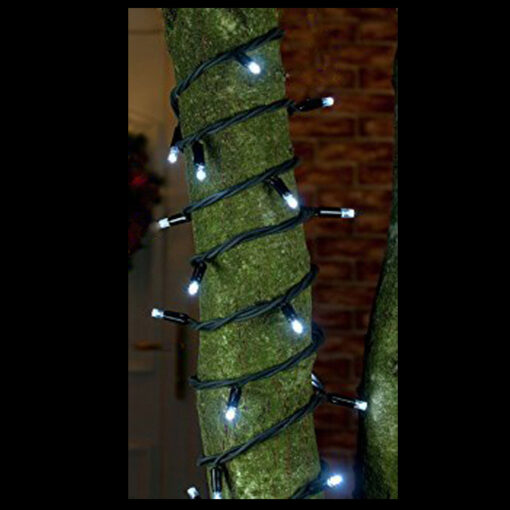 20m Rubber White LED Fairy Lights - Black Cable
